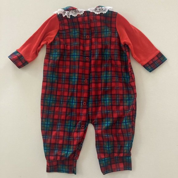 Vintage USA Baby Girl 3-6 Months Holiday Christmas Red Plaid Romper Lace - Picture 8 of 12